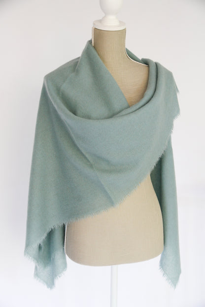 100% Mongolian Cashmere Shawl, Sage blue, 130×130cm