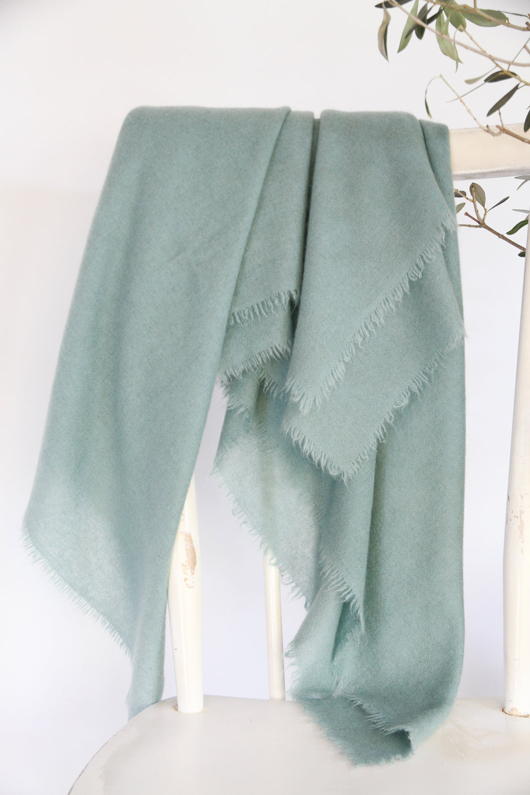 100% Mongolian Cashmere Shawl, Sage blue, 130×130cm