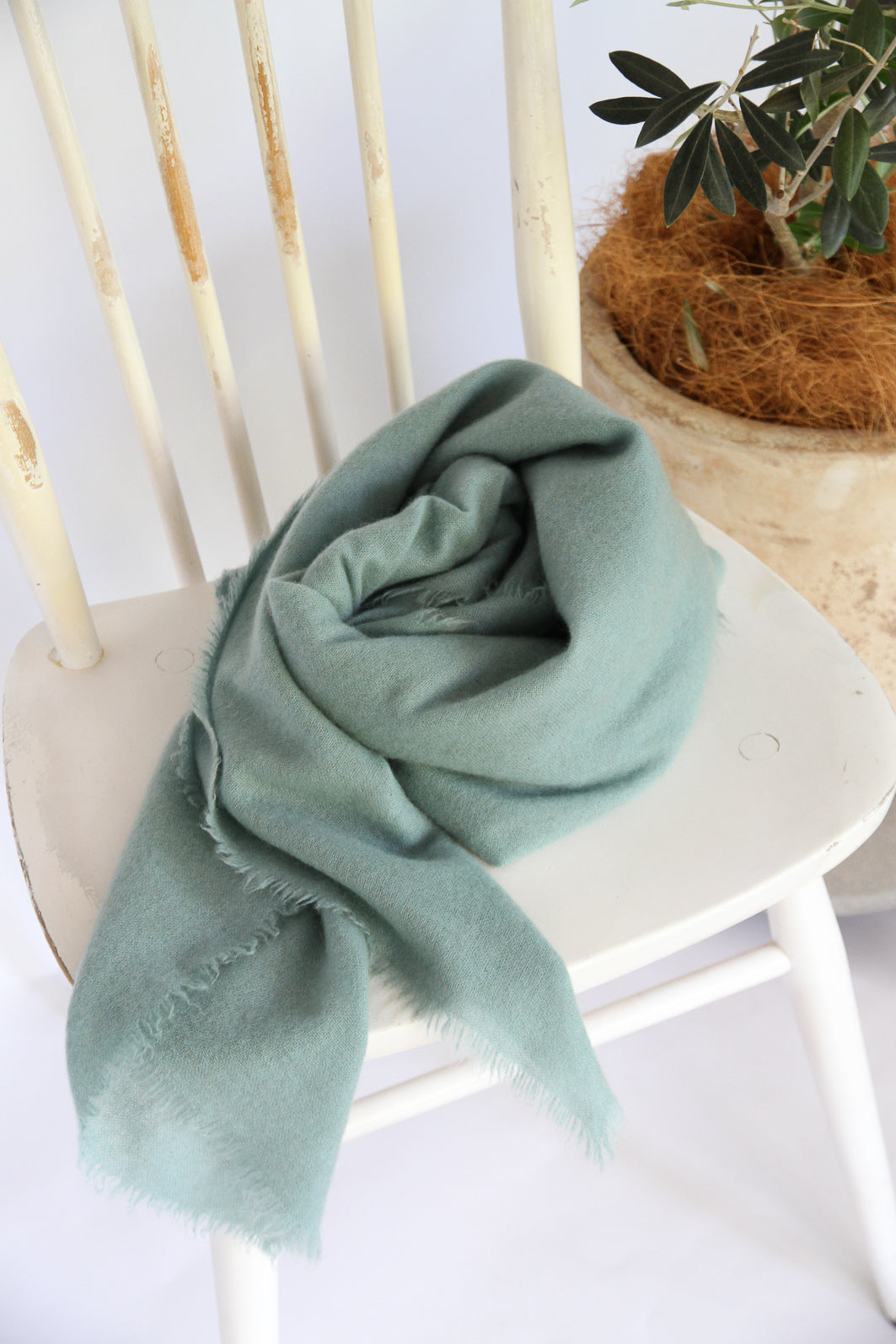 100% Mongolian Cashmere Shawl, Sage blue, 130×130cm