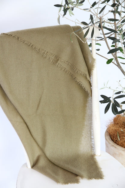 100% Mongolian Cashmere Shawl, Olive khaki, 130×130cm