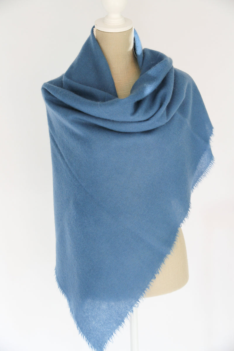 100% Mongolian Cashmere Shawl, Blue, 130×130cm