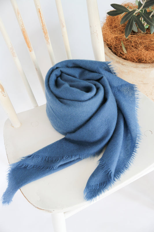 100% Mongolian Cashmere Shawl, Blue, 130×130cm