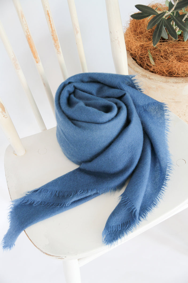 100% Mongolian Cashmere Shawl, Blue, 130×130cm