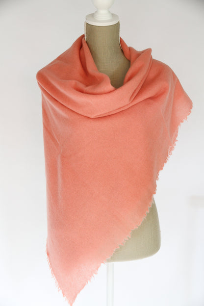 100% Mongolian Cashmere Shawl, Coral pink, 130×130cm