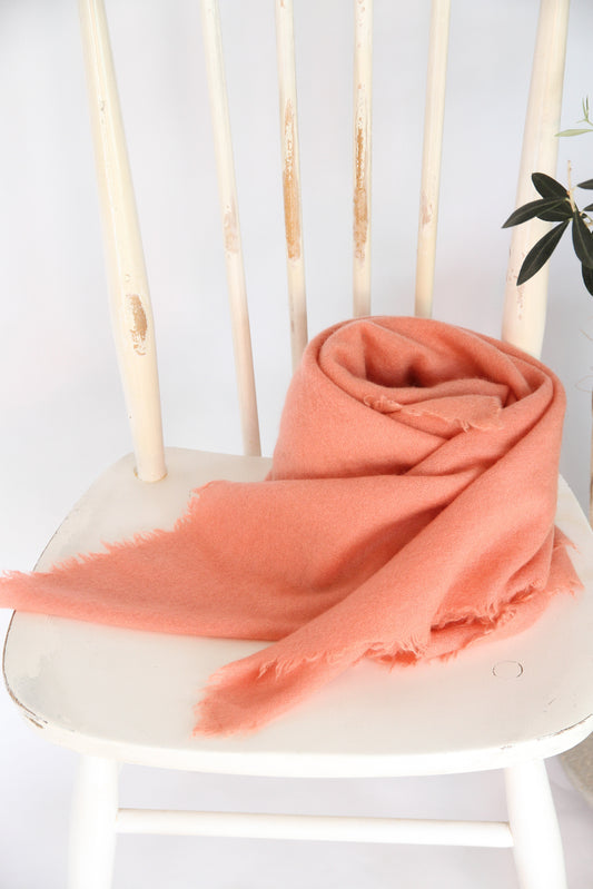 100% Mongolian Cashmere Shawl, Coral pink, 130×130cm