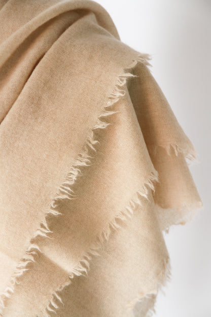 100% Mongolian Cashmere Shawl, Champagne beige, 130×130cm