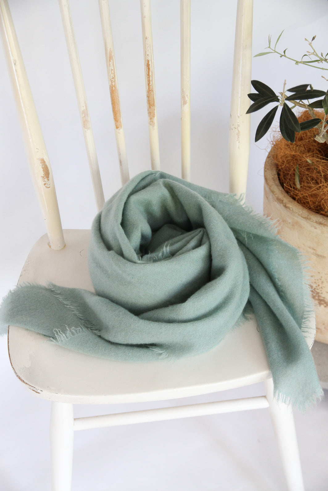 100% Mongolian Cashmere Shawl, Pale mint, 130×130cm