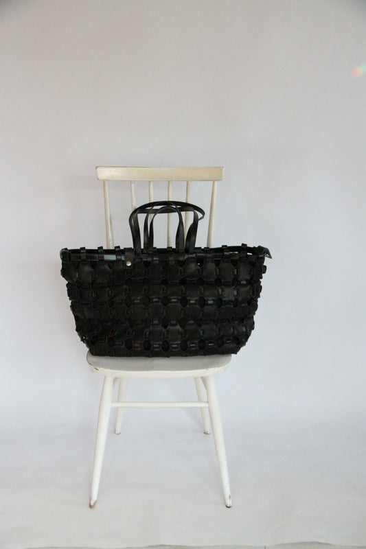 LARGE BRAIDED CABAS / BLACK  40×33×20cm
