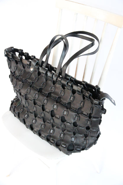 LARGE BRAIDED CABAS / BLACK  40×33×20cm