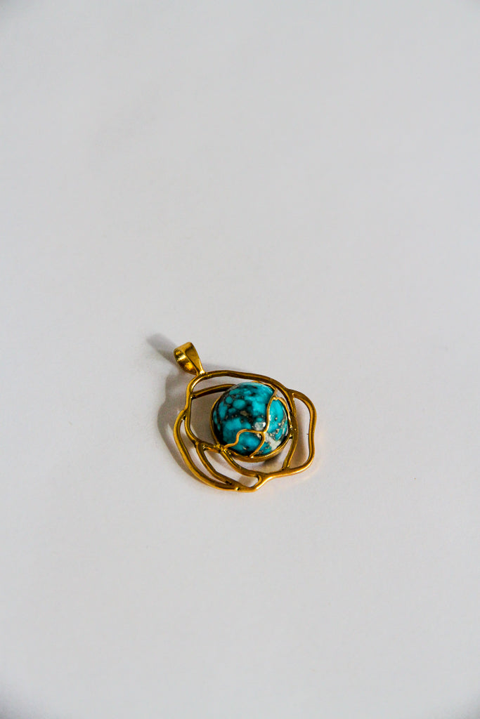 24K Gold Plated Turquoise Pendant Top【Kintsugi】by Aakar