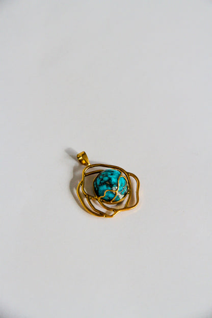 24K Gold Plated Turquoise Pendant Top【Kintsugi】by Aakar