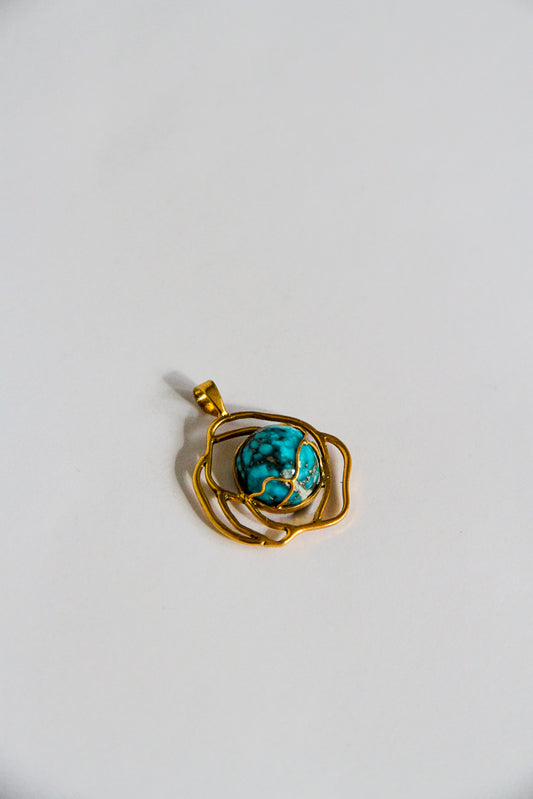24K Gold Plated Turquoise Pendant Top【Kintsugi】by Aakar
