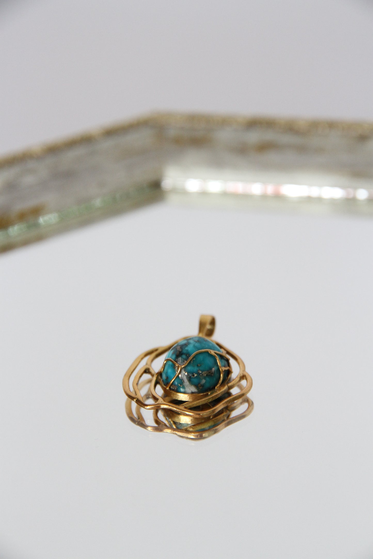 24K Gold Plated Turquoise Pendant Top【Kintsugi】by Aakar