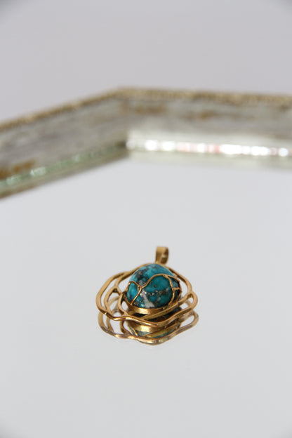 24K Gold Plated Turquoise Pendant Top【Kintsugi】by Aakar
