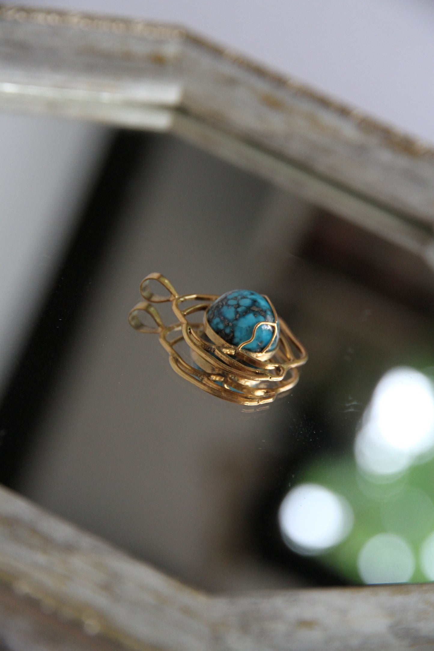 24K Gold Plated Turquoise Pendant Top【Kintsugi】by Aakar