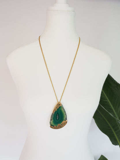 24K Gold Plated Agate Pendant【Emerald Tide】by Aakar