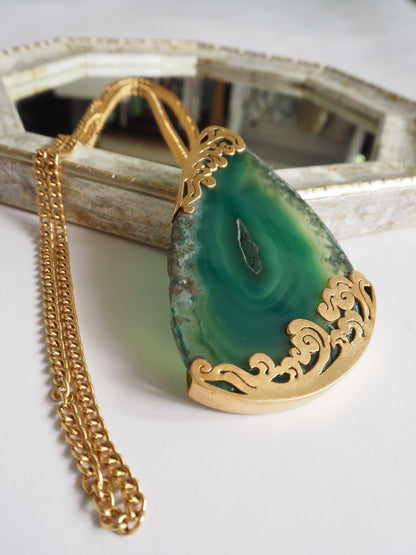 24K Gold Plated Agate Pendant【Emerald Tide】by Aakar