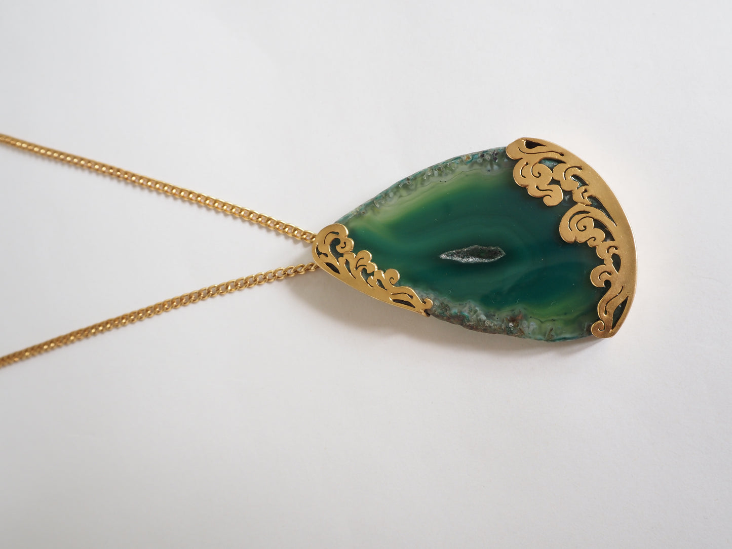 24K Gold Plated Agate Pendant【Emerald Tide】by Aakar