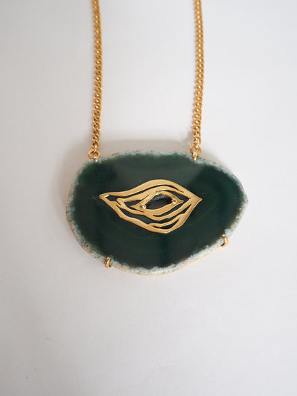 24K Gold Plated Agate Pendant【Emerald Gaze】by Aakar