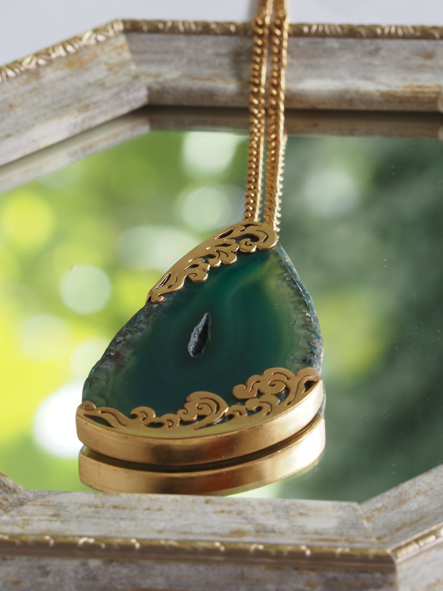 24K Gold Plated Agate Pendant【Emerald Tide】by Aakar