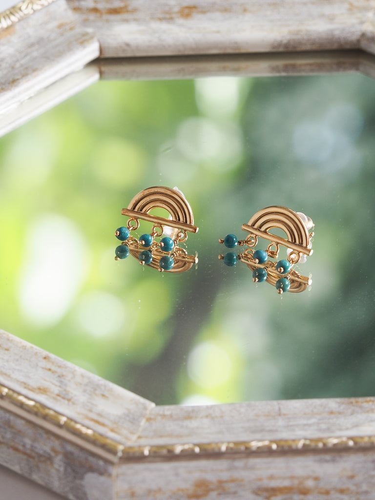 24K Gold Plated Turquoise Pierce【Monsoon Rain】by Aakar