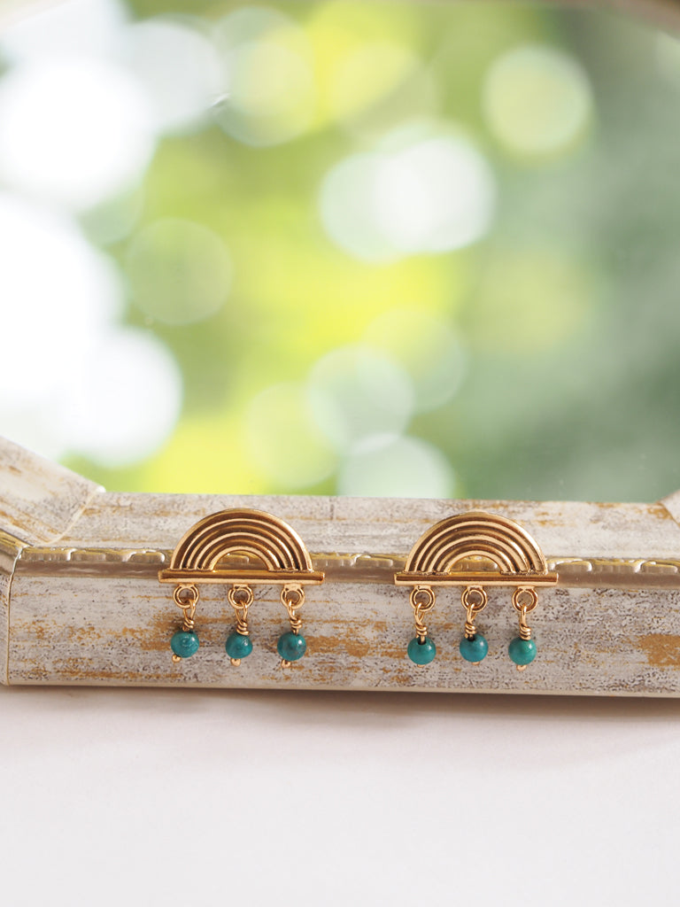 24K Gold Plated Turquoise Pierce【Monsoon Rain】by Aakar