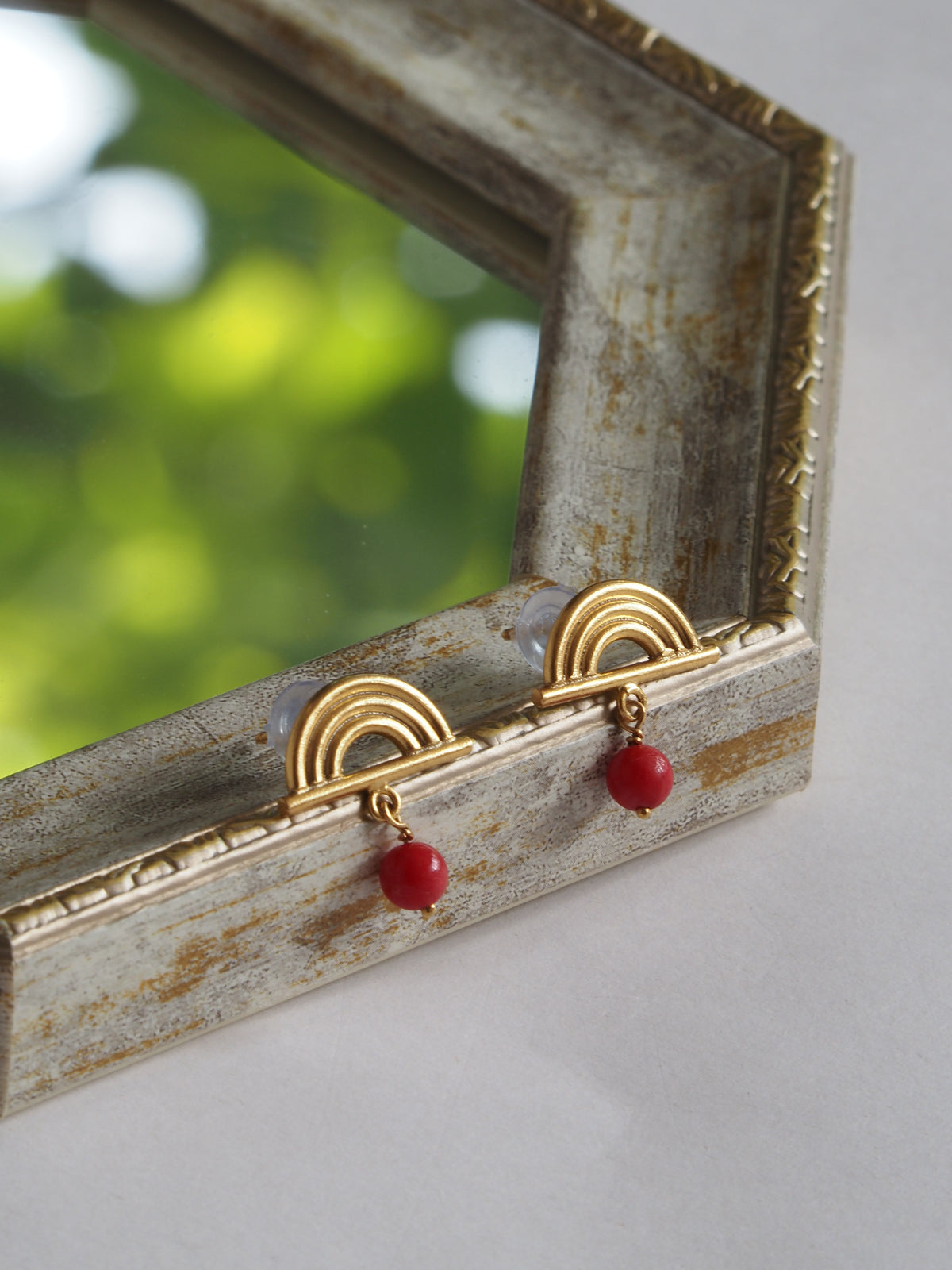 24K Gold Plated Red Coral Pierce【Monsoon Drop】by Aakar
